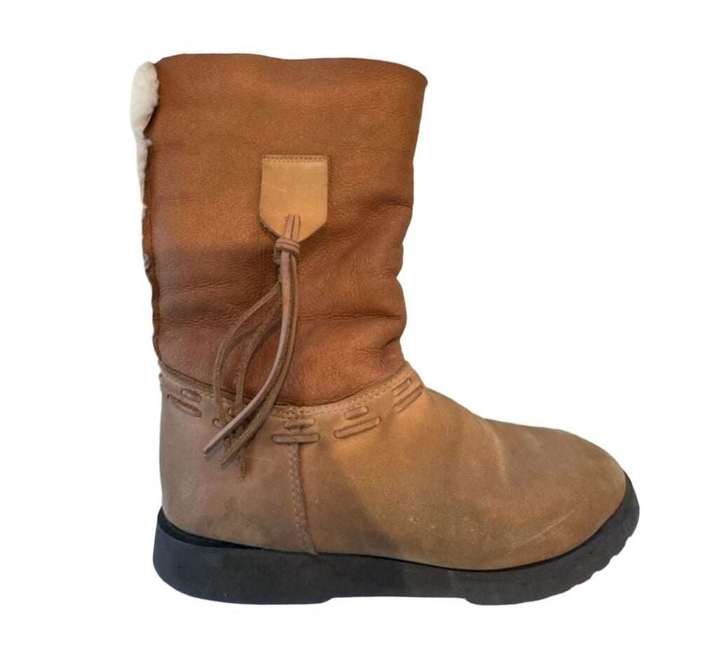 Bass Women's Leather Shearling Wedge Boots, Size 6.5 M